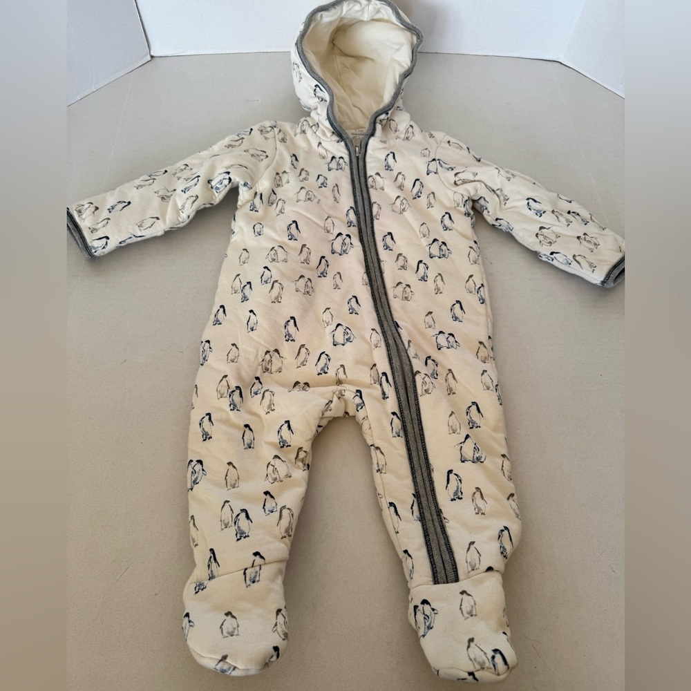 Burt’s Bees Baby Snowsuit Full Zip Penguins Baby size 3-6 Months Organic Cotton
